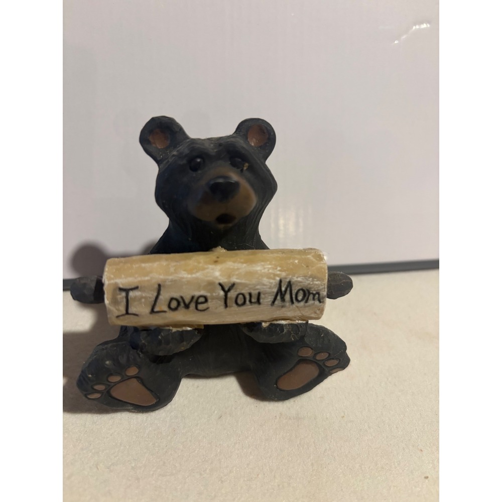 Souvenir of the Smokies Black Bear Figurine I Love You Mom Log Resin Gift